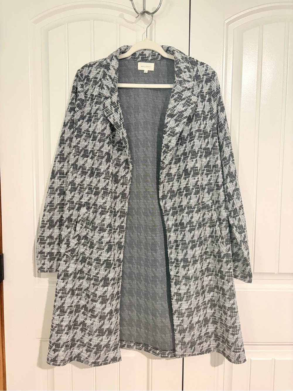 MELLODAY Black & White Houndstooth Open-Front  Coat